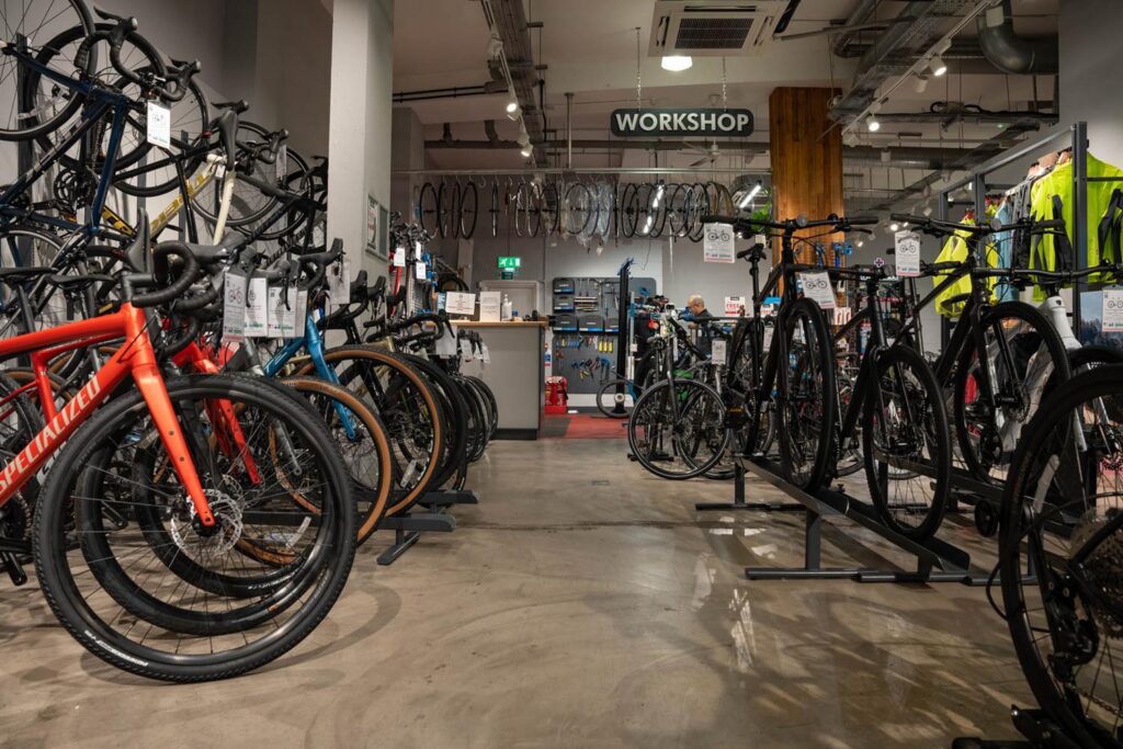 Inside the store at Balfe's Bikes Notting Hill